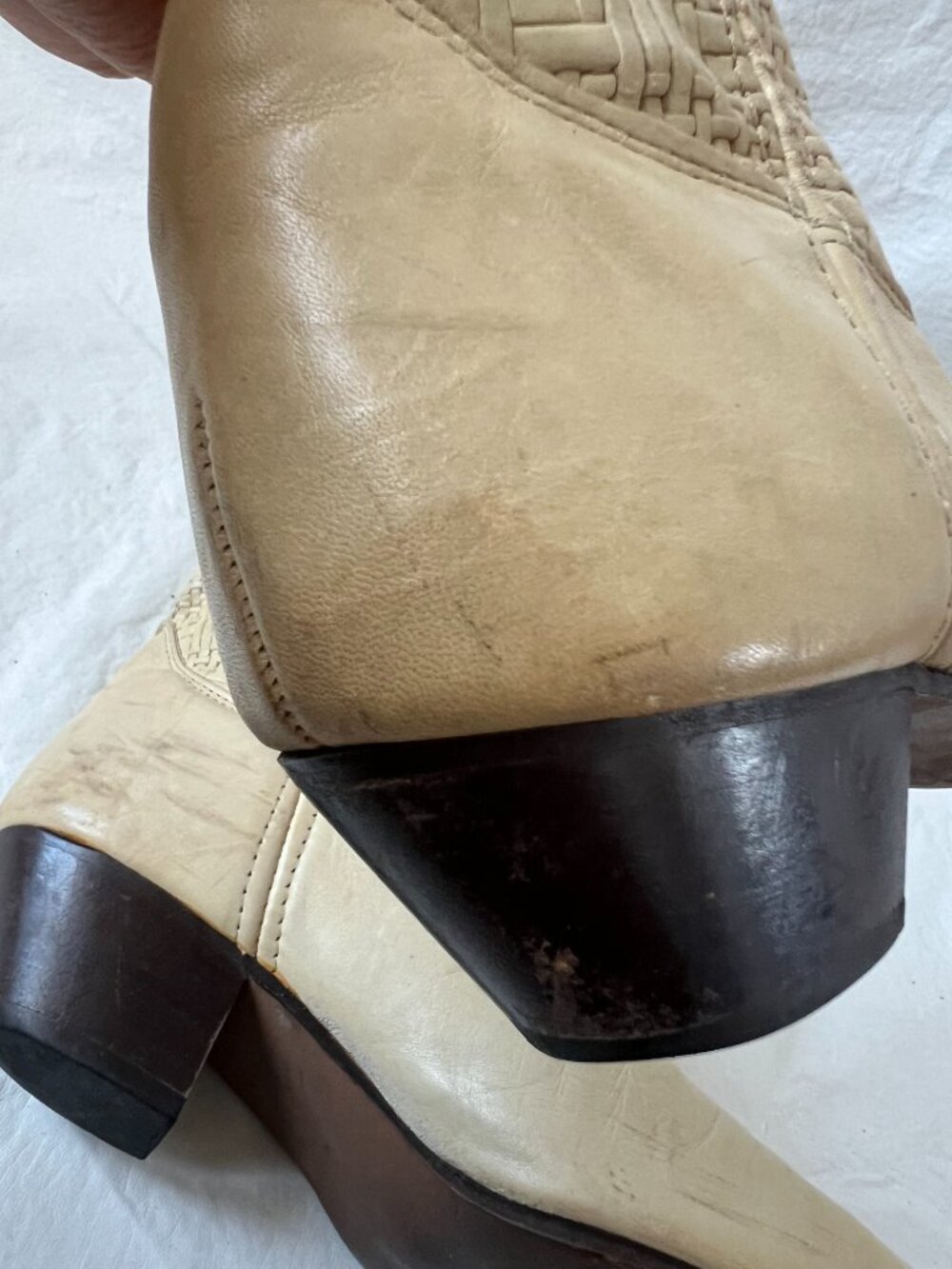 Vintage western boots Laredo cream leather basket weave womens 10 almond toe - Picture 10 of 15